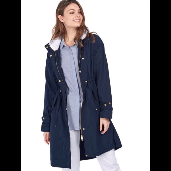 Barbour Harper Showerproof Waterproof Rain Jacket Coat Blue Long - Picture 2 of 8